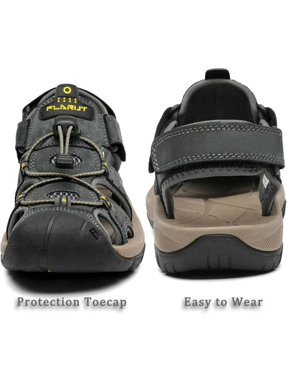 Mens Grey Closed Toe Leather Athletic Outdoor Hiking Sport Casual Sandal Shoes